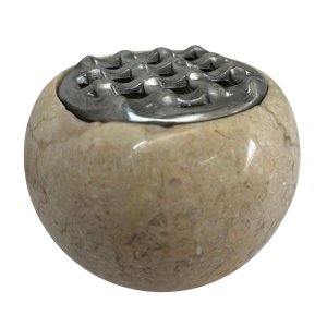 Round Marble Ashtray - Polished Stone with Metal Grid Insert