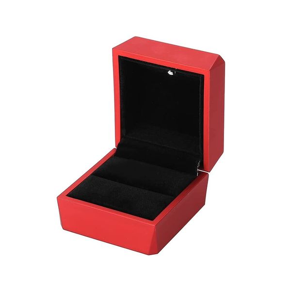 LED Lighted Engagement Ring Box Velvet Wedding Ring Box Proposal Gift-Red