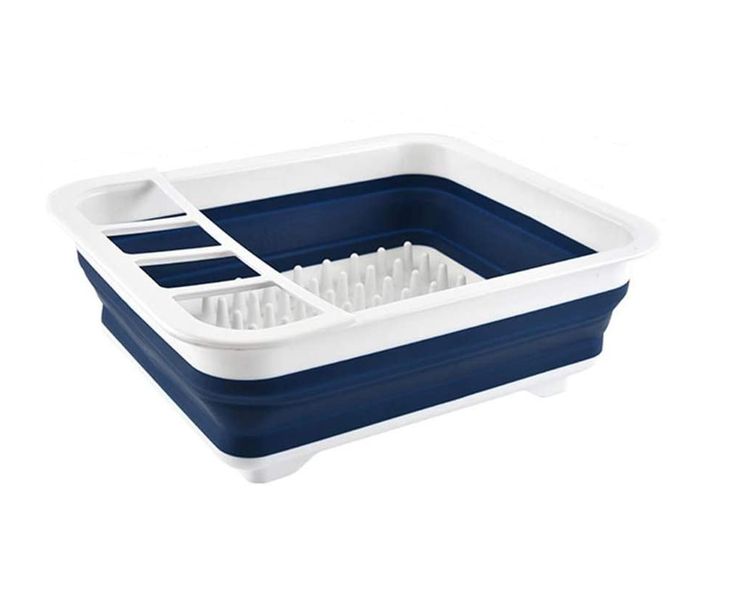 Pract Pack - Portable Collapsible Dish Draining Drying Rack - Blue &amp; White