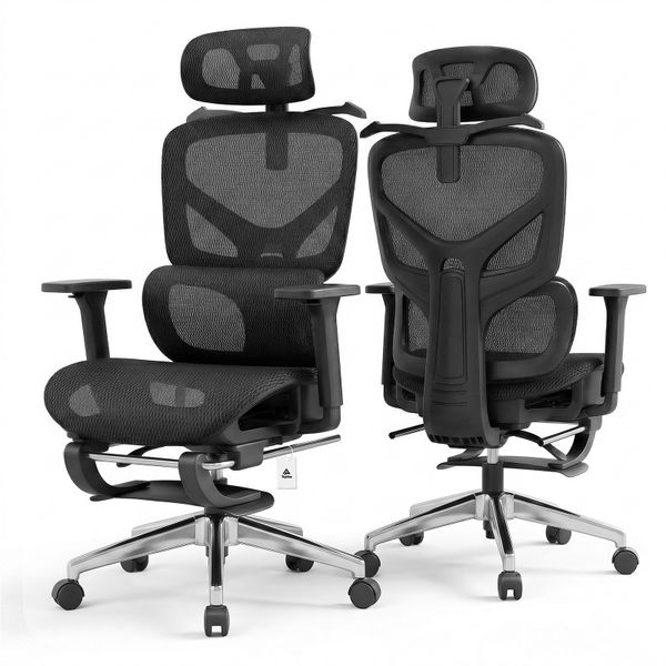 Topika Adjustable Mesh Ergonomic Office Chair With Footrest &amp; 4D Armrests
