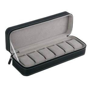 Portable PU Leather Zipper Watch Storage Box - 6 Slot