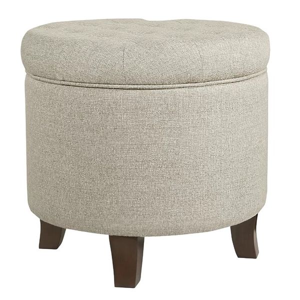 Poston 19'' Wide Tufted Round Storage Ottoman in Beige