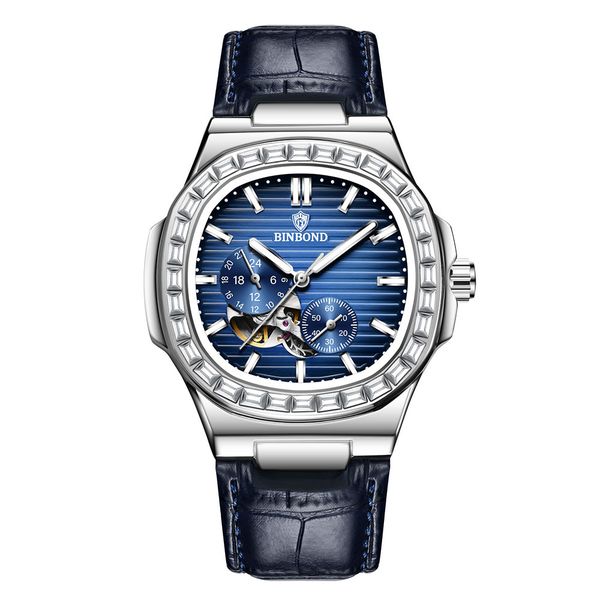 Men Luminous Automatic Mechanical Watch Casual Business Leather Wristwatch