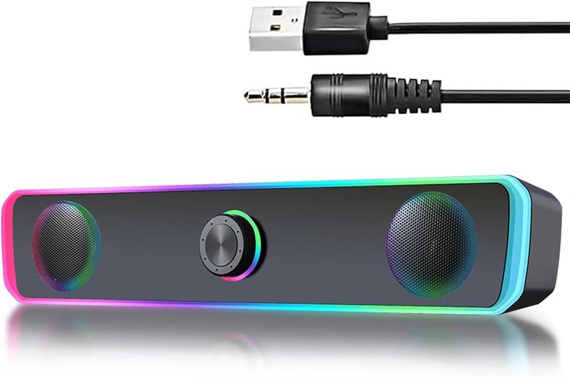 Bluetooth Bar Speaker with 4D Stereo Sound, Dual Speakers RGB Lights - Black