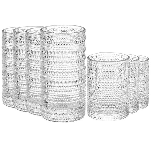Vintage Hobnail Drinking Glasses For Wine Cocktail Glassware - Set of 8