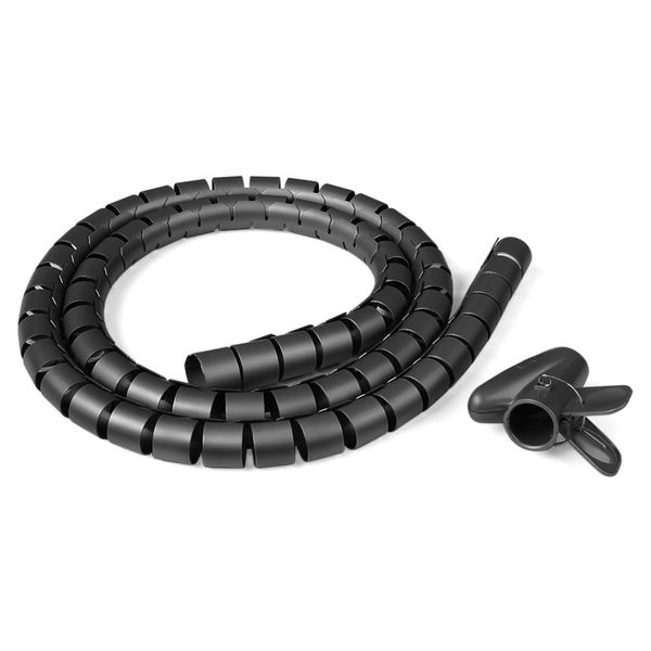 2m Multipurpose Cable Management Sleeve Tube Wrap With Zipper Clip - Black