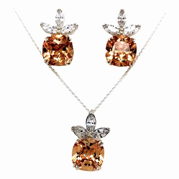 Sterling Silver Champagne Elegant Earrings and Necklace Set