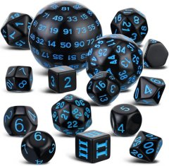 15-Piece Polyhedral DND Dice Set (D3-D100) with Dice Bag