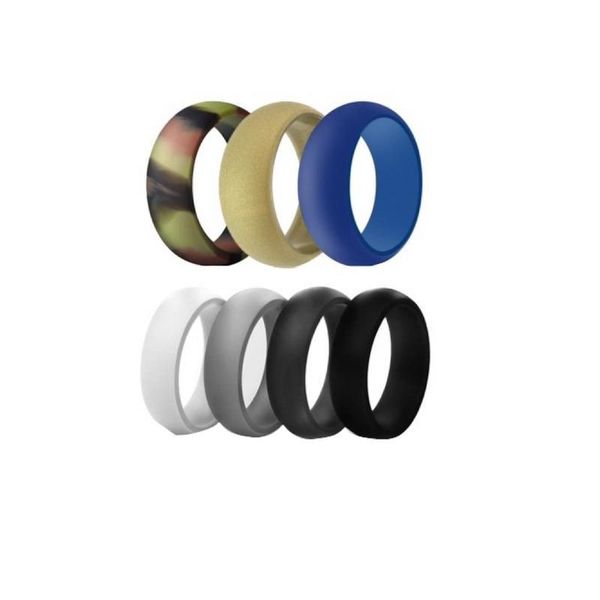 Fashion Soft And Comfortable Silicone Men's Ring Set Of 7- Size 8