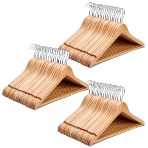 H+ 60 Pack Premium Wooden Clothes Hangers - Natural