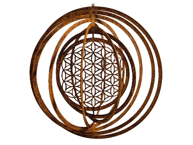 Decor Large Rustic Metal Flower Of Life Hanging Wind Chime -25cm