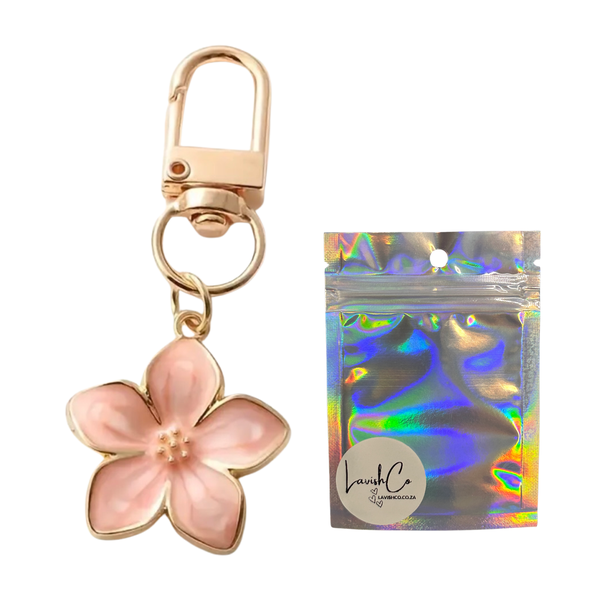 Gold &amp; Pink Flower Keyring - Stylish Accessory &amp; Perfect Gift