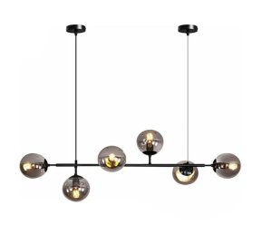 Dr Light Mid Century Modern Chandelier Black and Smoke Gray Glass Light