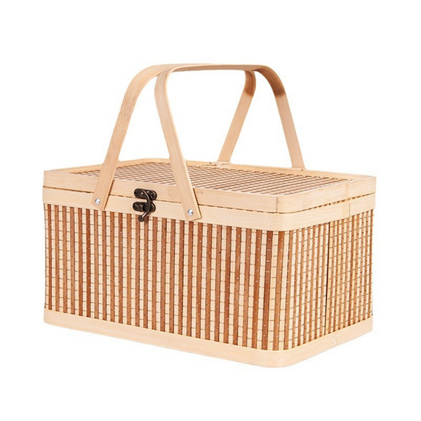 Woven Baskets Large Bamboo Picnic Fruits Lid Bread Zongzi Organizer