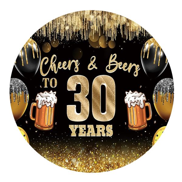 Cheers and Beers to 30 Years Round Wooden Vinyl Signage 40CM