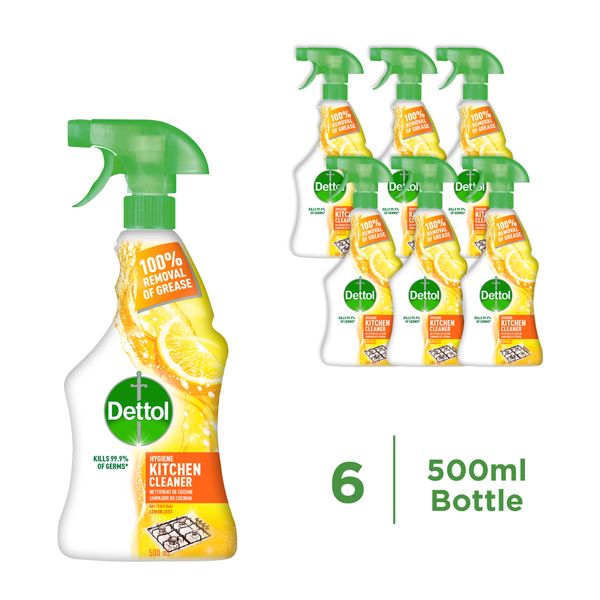 Dettol 6x500ml, Hygiene Kitchen Cleaner, Surface Disinfectant, Lemon Zest
