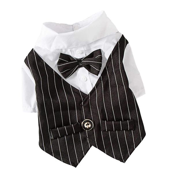 Cute Pet Black And White Tuxedo Suit With Bow Tie Costume For Cats/Dog