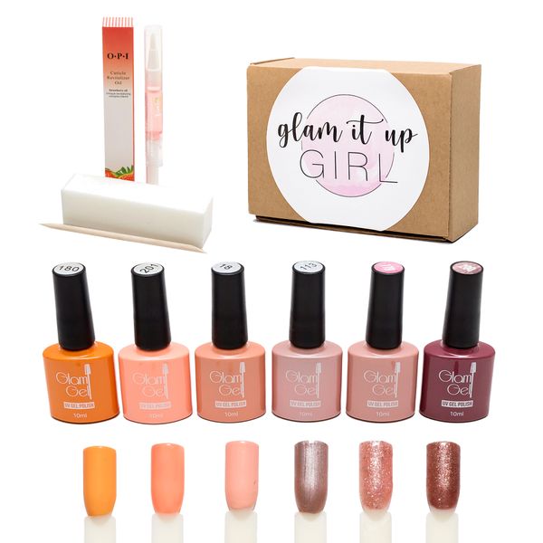 UV Gel Nail Polish Colours Set of 6 Champagne- Glam Gel by Glam It Up Girl