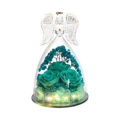 Volamor - 17cm Glass Angel Figurine with Forever Roses - Aqua Blue