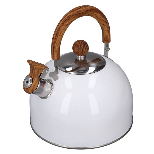 White 304 Stainless Steel Whistling Kettle - 2.5L