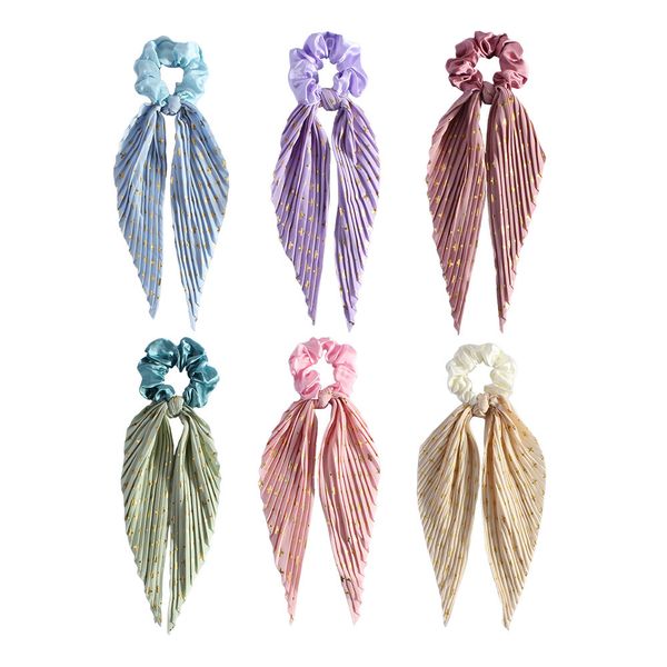 6 Pack Colorful Bow Hair Scrunchies, Elastics Hair Scarf Hairband