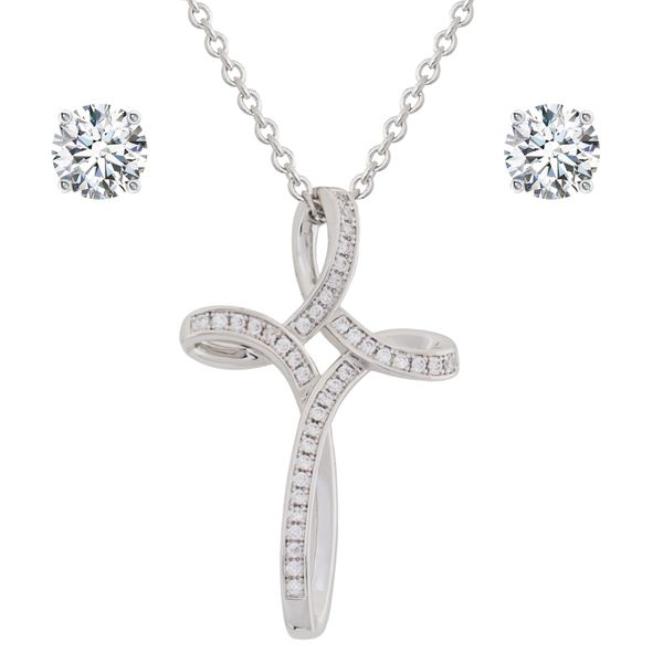 Stella Luna Ellen Cross Jewellery Set-Clear Crystal Silver
