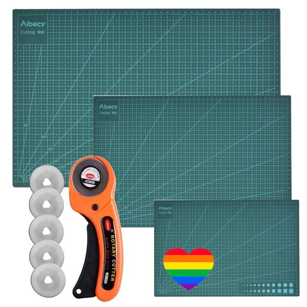 Craft Cutting Mat 3 set of A3, A4 &amp; A5 &amp; 45mm Rotary Cutter Heart Sticker
