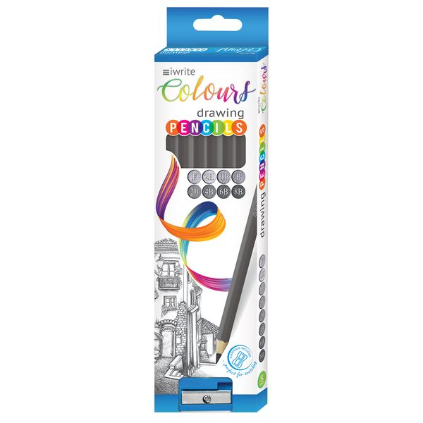 iWrite Colours Drawing &amp; Scetching Pencils - Set of 8 Grades with Sharpener