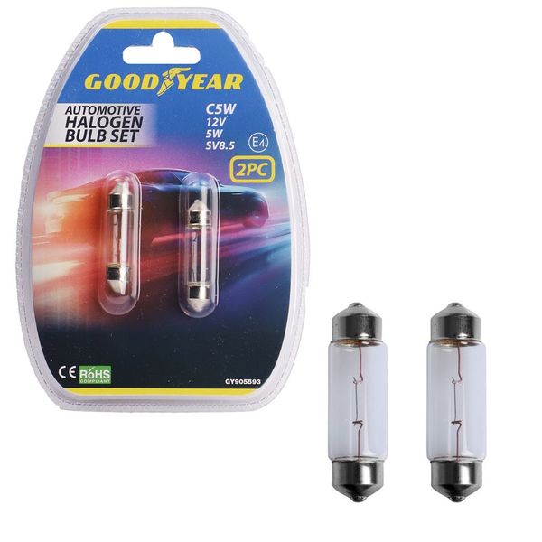 Goodyear 2 Piece C5W 12V 5W SV8.5 Automotive Halogen Bulb Set