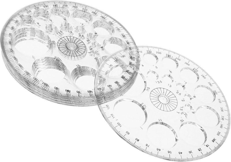 6pcs 11.5cm Complete Round Protractor Set Multifunctional Measuring Ruler