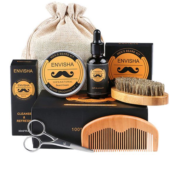 Envisha 6-in-1 Beard Grooming Kit for Men - Growth Oil, Balm, Comb &amp; More