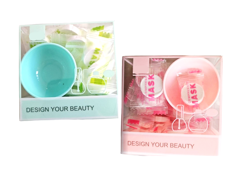 2 x Compressed disposable facial mask sheets &amp; Mini Bowl