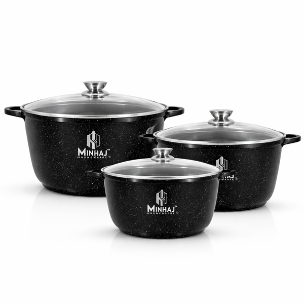 Minhaj Homeware Black Aluminum, Aluminium Non-Stick 6 Piece Cookware Set