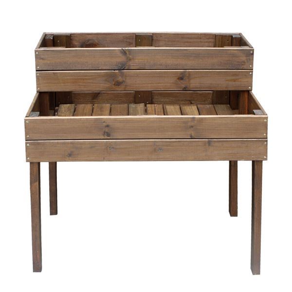 Two-Tiered Wooden Standing Planter Box - Varnished - Just For Kids