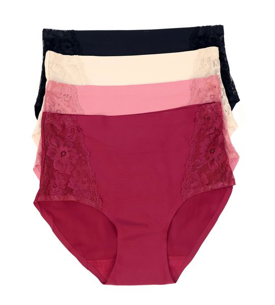 Seamless Briefs Ice Silk Panties Mid-Rise No Show Underwear Pack of 4