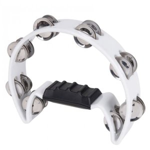 BK White Single Row Halfmoon Tambourine - 16 Jingles