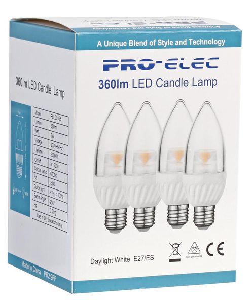 Pro Elec (PEL00165) LED Light Bulb, Candle, E27 / ES, Daylight White