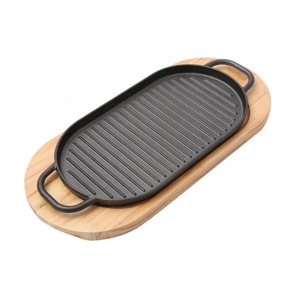 Cast Iron Steak Plate with Wooden Tray