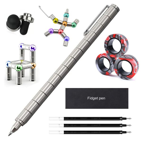 Sliver Magnetic Fidget Pen Set with Magnetic Fidget Rings Stress Relief Toy