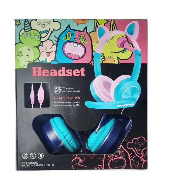 Headset Music - Cat ears Navy Blue and Light Blue