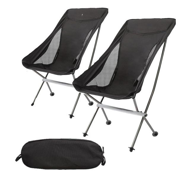 Camping Chair- Ultralight Travel Portable Folding Camping Chair x 2 (Black)