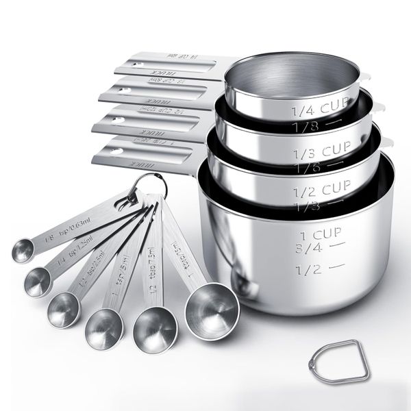 QYNIAL 10-Piece Stainless Steel Measuring Cups &amp; Spoons Set for Cooking