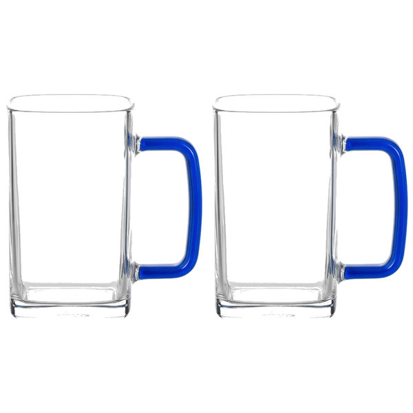 Square Glasses with Handle - Blue - 400ml - 2 Pack