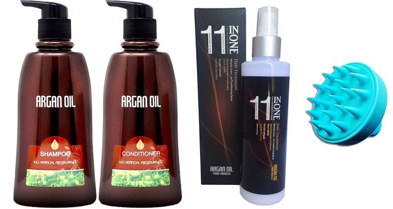 Moroccan Argan Oil Triple Pack750 ml+Silicone Exfoliating Shampoo Brush(02)