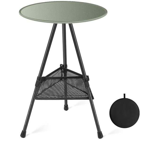 Round Foldable Camping Table/Tripod Table Adjustable Height with Mesh Bag