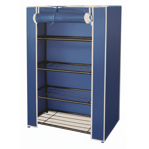4-Tier Dustproof Shoe Rack with Fabric Cover - 60cm x 30cm x 90cm - Blue