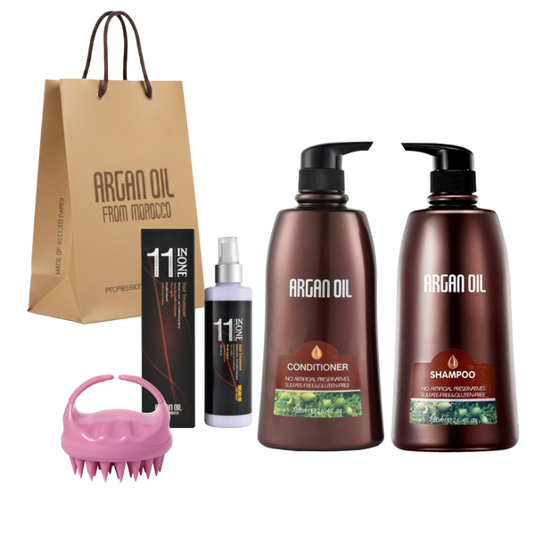 Argan Oil 750ml Gift Set w/ 250ml 11-in-1 Treatment &amp; Scalp Massage Brush