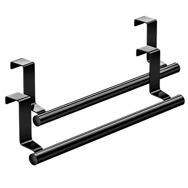 2 Pack Stainless Steel Over Door Towel Rack - Universal Fit for Cabinets