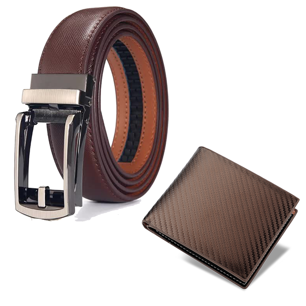 Leather Wallet For Men + Leather Belt For Men with Auto Click Pin Buckle