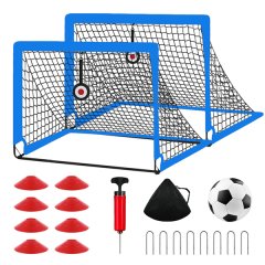 Soccer Goal Nets Set Portable with Ball Football Training Kit for Kid-Blue